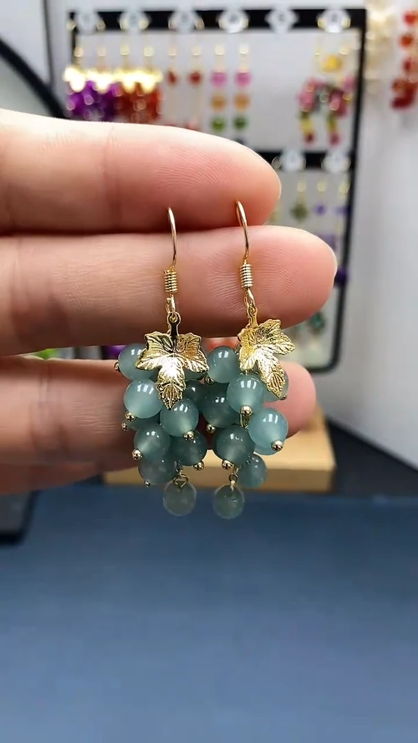 【闪购商品】翡翠耳饰银S925镀金镶嵌尺寸6mm葡萄03