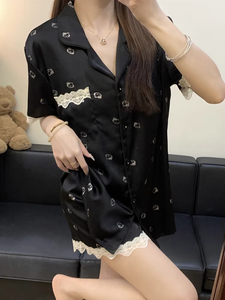 【烫金kt】冰丝睡衣2025夏季时尚新款爆款卡通少女休闲可外穿