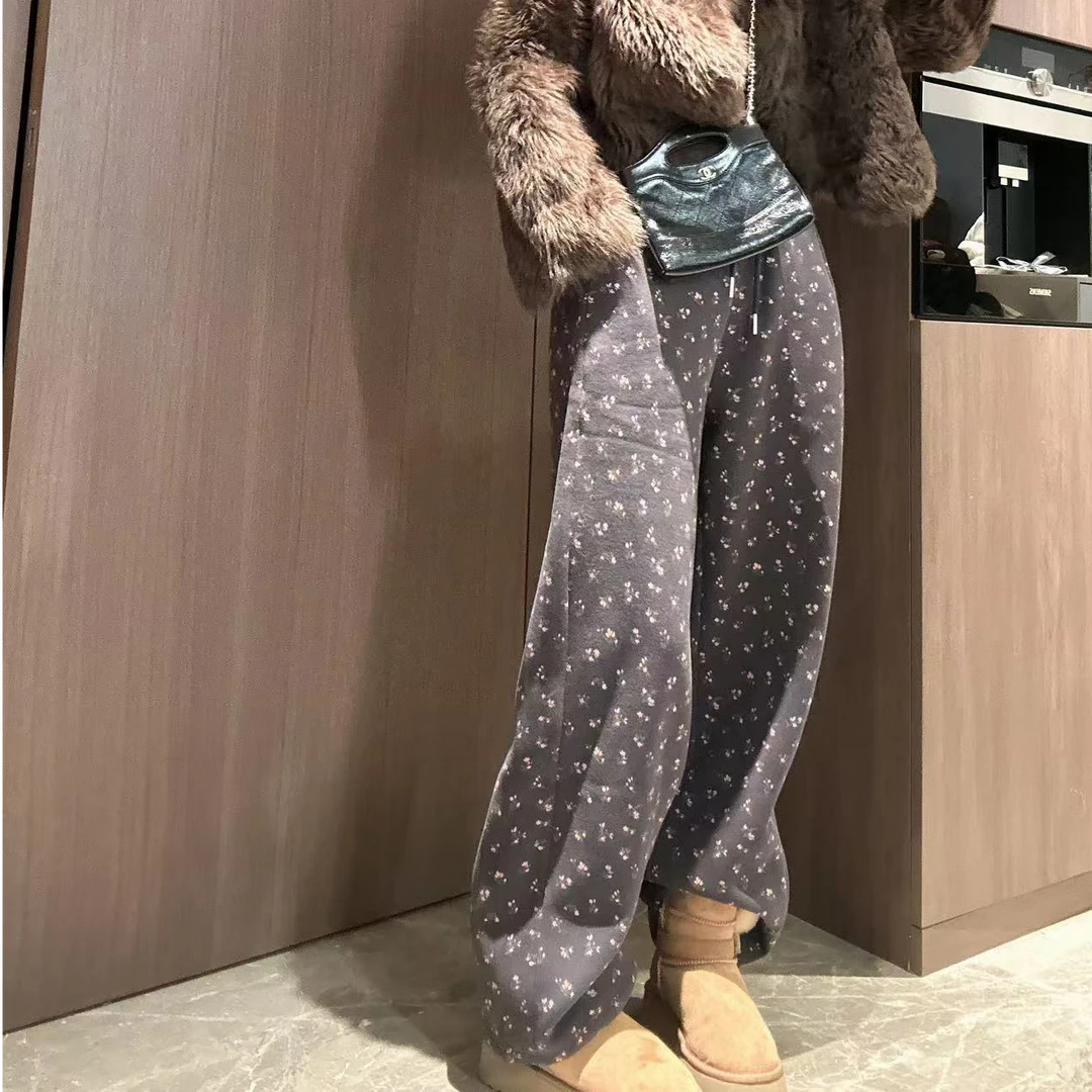 【大小姐家】欧韩货碎花加绒休闲卫裤530409