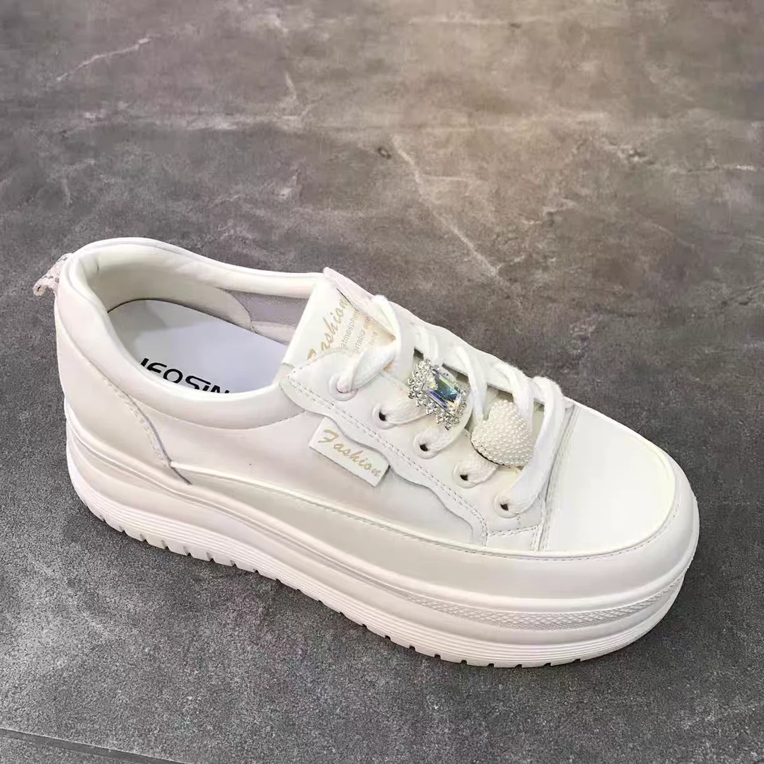 2025春季新款真皮舒适小白鞋松糕显脚小厚底增高休闲板鞋D983683