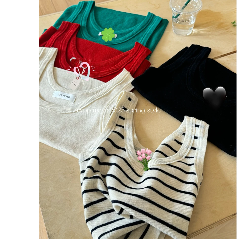 YPP！人手必备 多色任选韩版时髦前U领毛织简约亲肤百搭针织背心