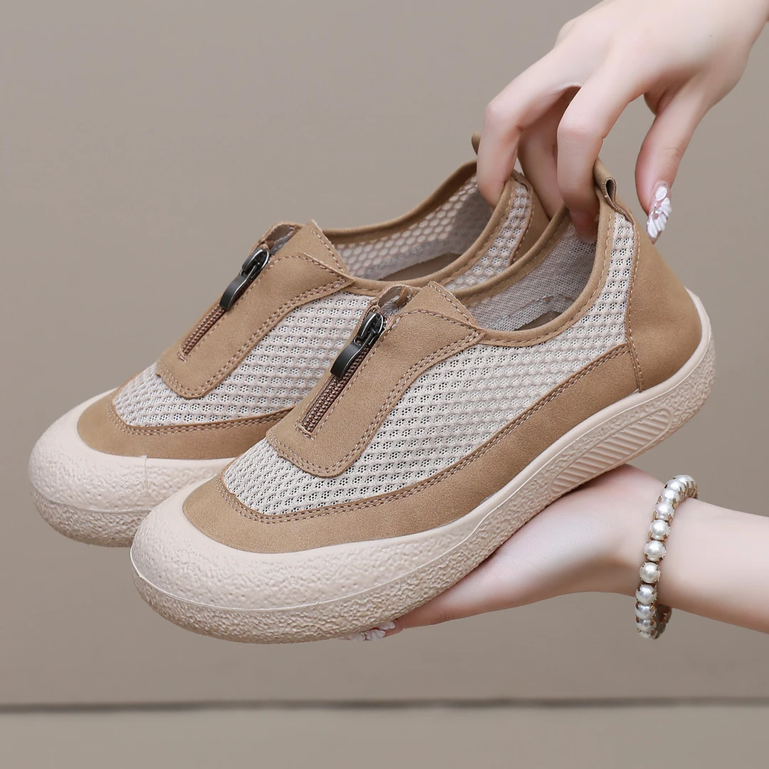 夏季新款休闲鞋女一脚瞪懒人鞋时尚百搭镂空网面鞋舒适软底妈妈鞋