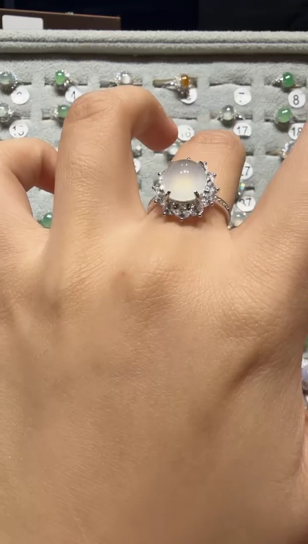 银S925镶嵌戒指翡翠缅甸A货翡翠戒指