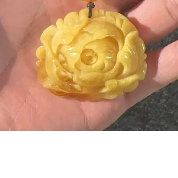 【壹芳珠宝】天然原矿琥珀蜜蜡牡丹花吊坠50*42*15/015.7