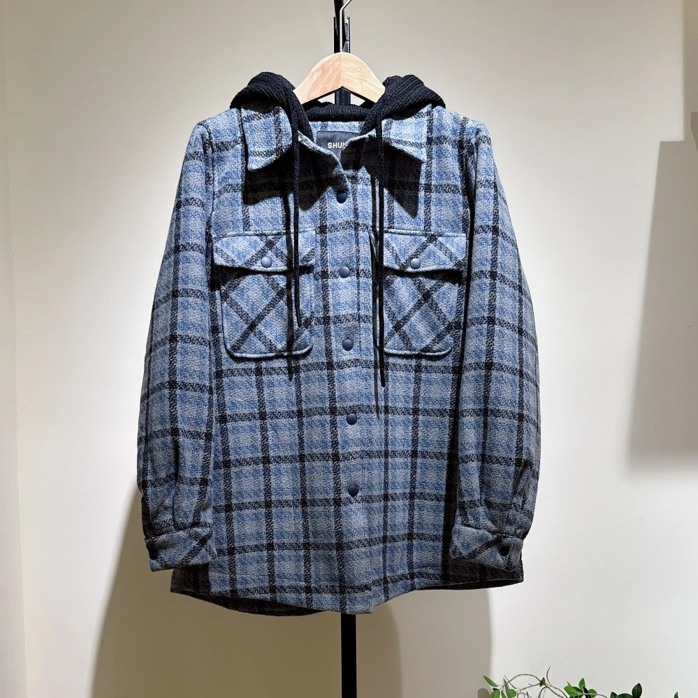 水淼大码女装连帽格棉服1271