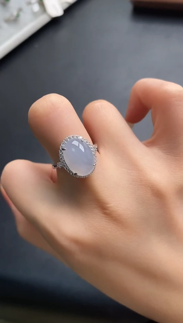 银S925镶嵌戒指翡翠一物一证一礼盒