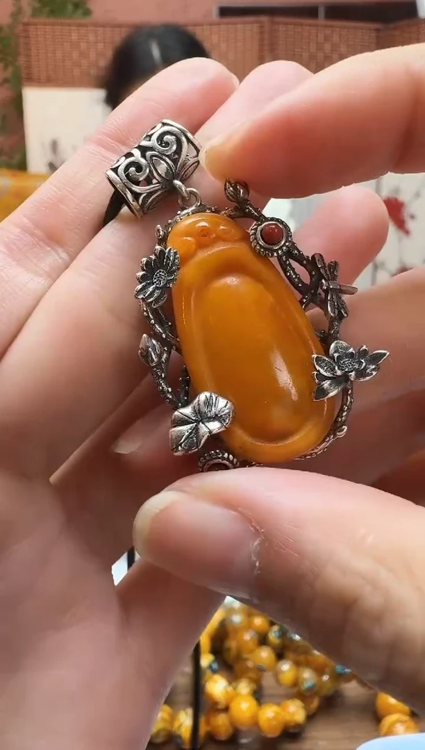 银S925镶嵌颈饰蜜蜡5494天然蜜蜡珠宝奇石全都保真