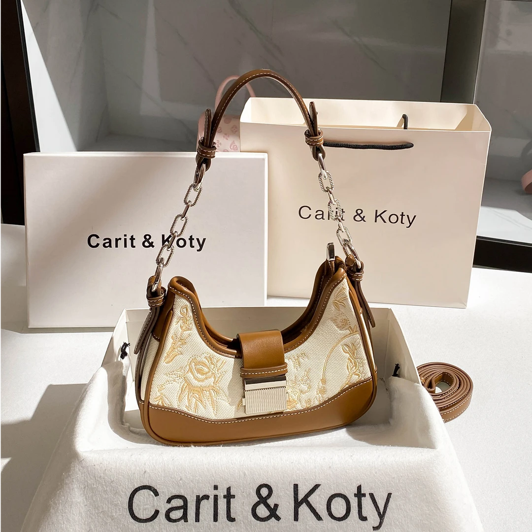 CARIT KOTY新中式重工刺绣法棍包包2025新款高级感撞色单肩腋下包