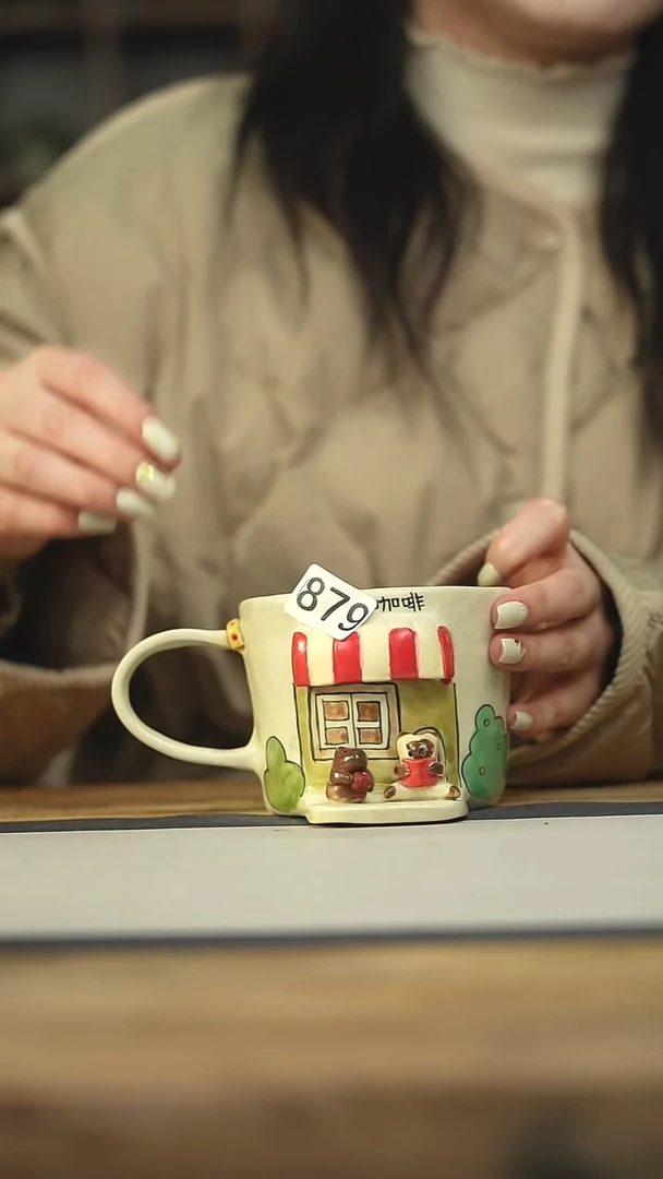设计师手作款喵喵手绘系列咖啡杯