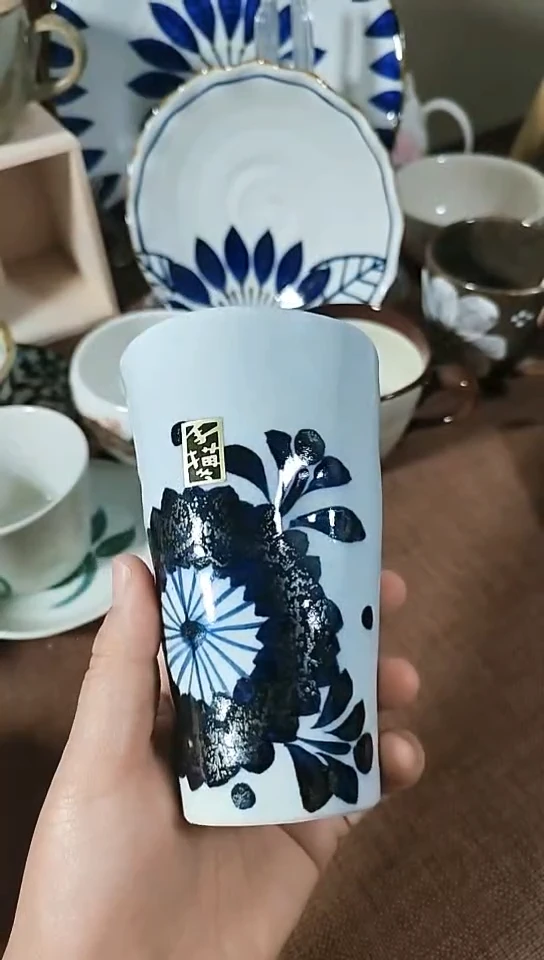 稻谷壳敏山窑大容量茶杯400ml花叶