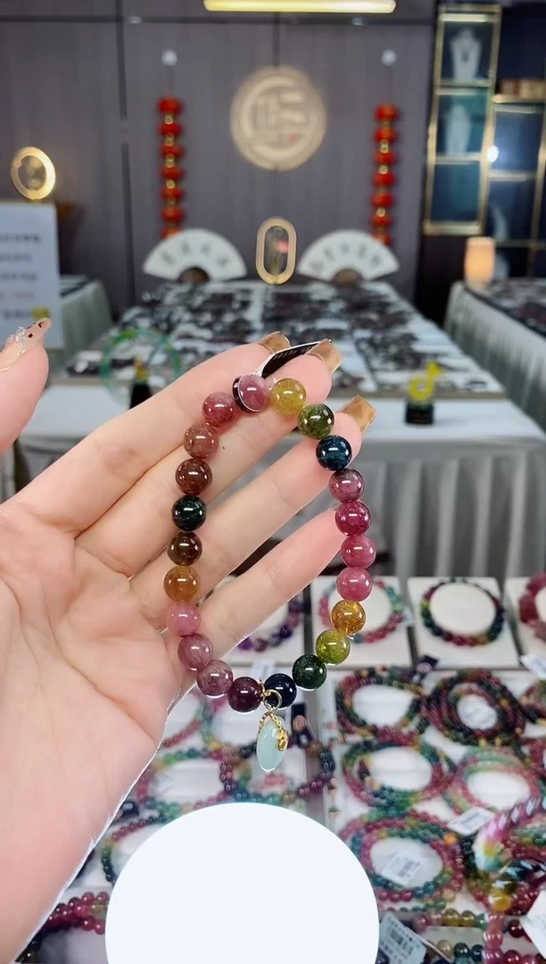 老矿碧玺色标彩虹油料单圈手串8mm+未镶嵌碧玺dan多样性发货一条