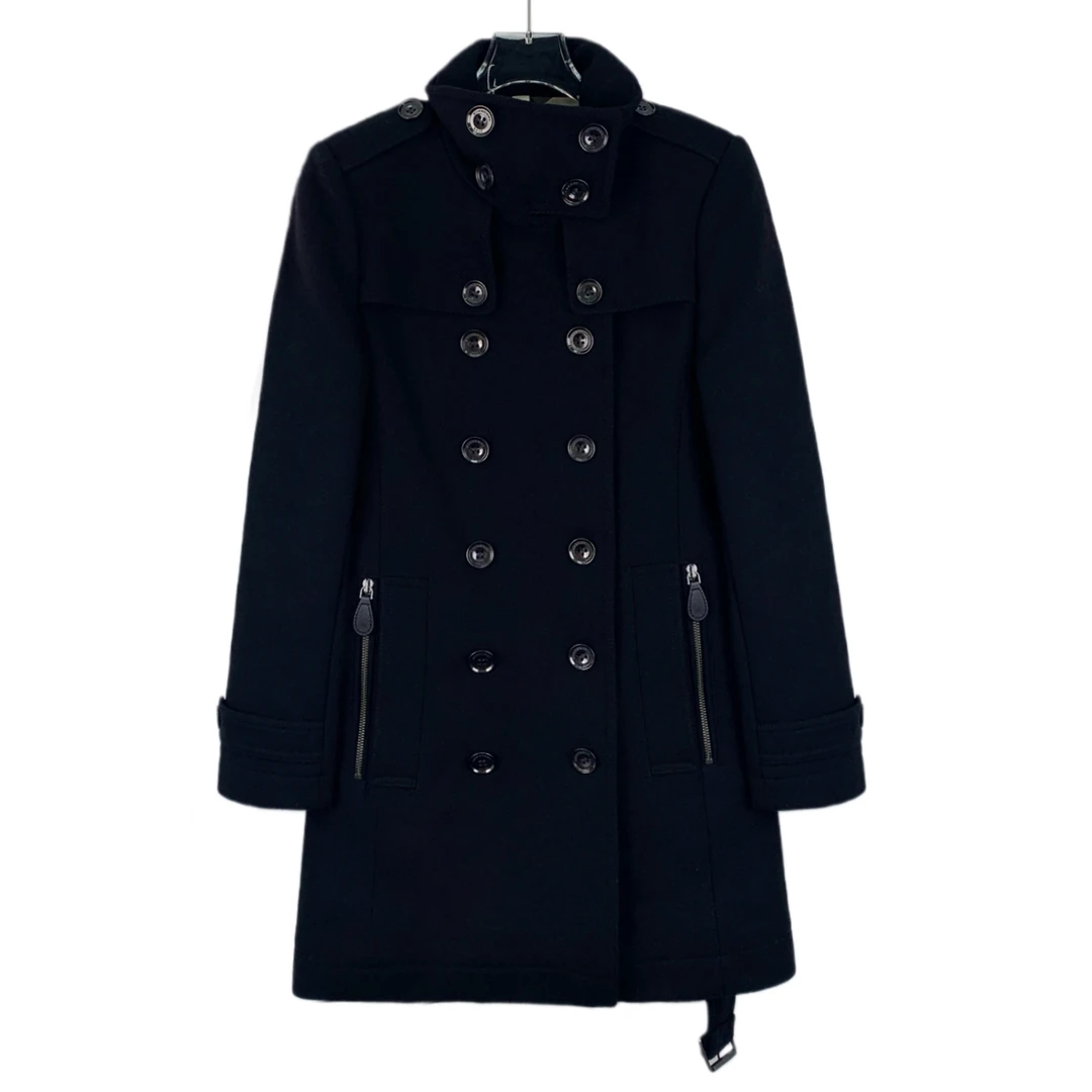 99新 BURBERRY/博柏利 JW0692 黑色双排扣翻领长袖腰带款风衣外套