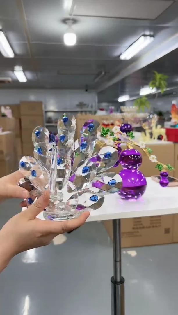 花间集水晶琉璃摆件      孔雀