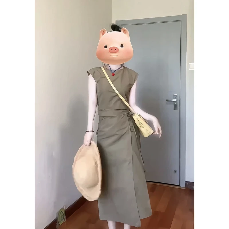 法式气质修身圆领无袖上衣女2025夏季新款百搭高腰显瘦开叉半身裙