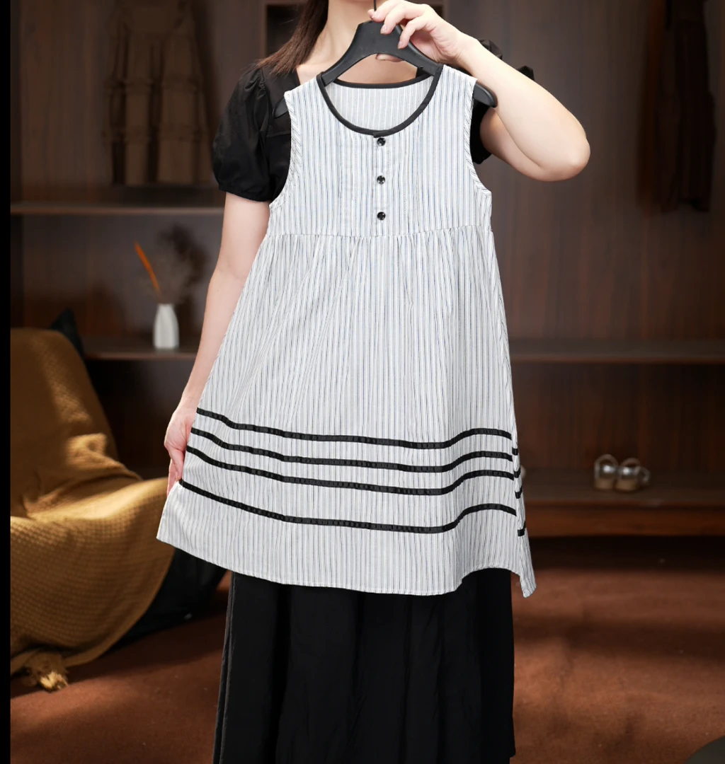 2025【J】夏季女童时尚洋气条纹百搭宽松新款小众连衣裙251320