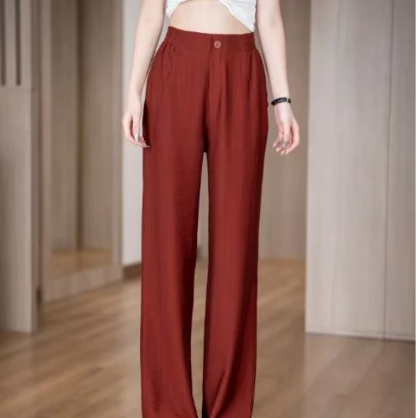 2025年春夏新款雨露亚麻时尚显瘦直筒垂直感镰刀窄版直筒裤女9131