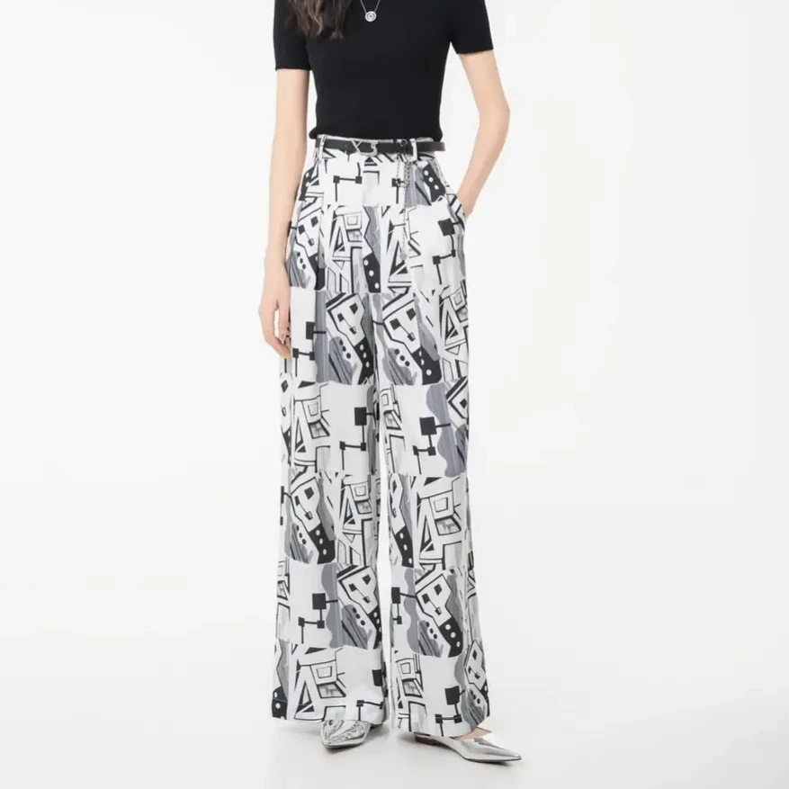 AMASS/阿玛施印花阔腿裤高腰夏季夏天薄款碎花长裤5100461