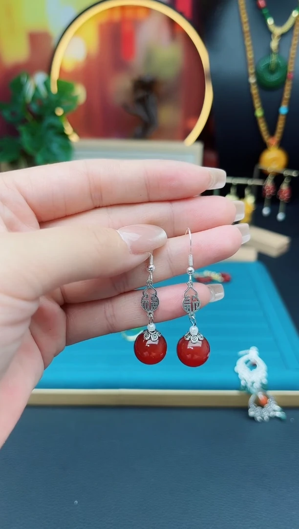 玛瑙/玉髓耳饰银S925镶嵌230