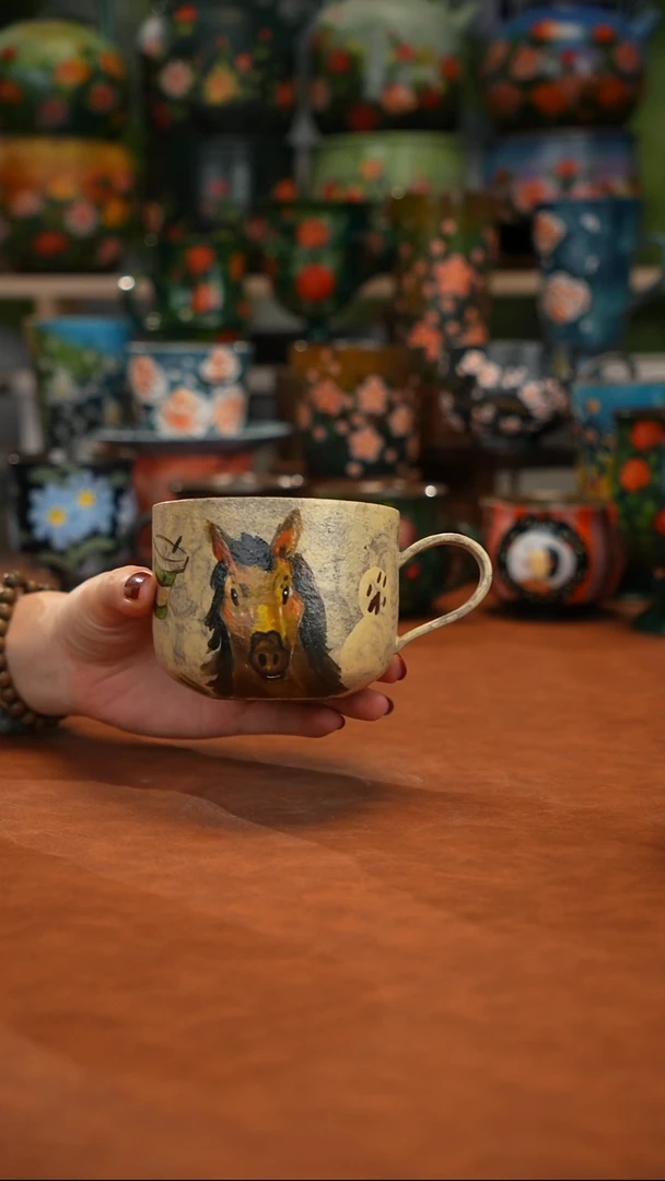 紫砂油画釉下彩手绘微瑕