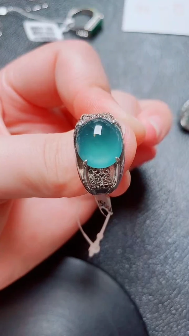 翡翠戒指银S925镶嵌翡翠