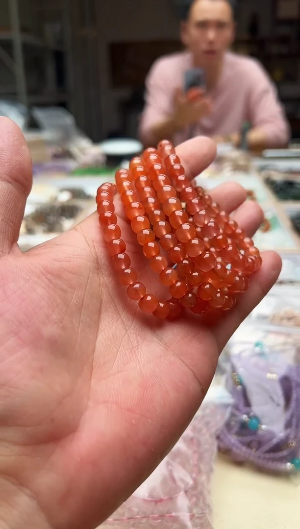 未镶嵌手链水晶樱桃红南红老型珠手链 卡8 多样性发一