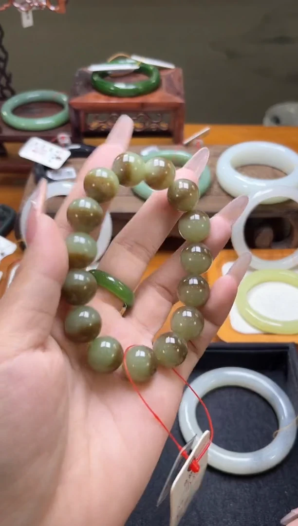 未镶嵌手串和田玉卡14若羌糖黄口 圆珠