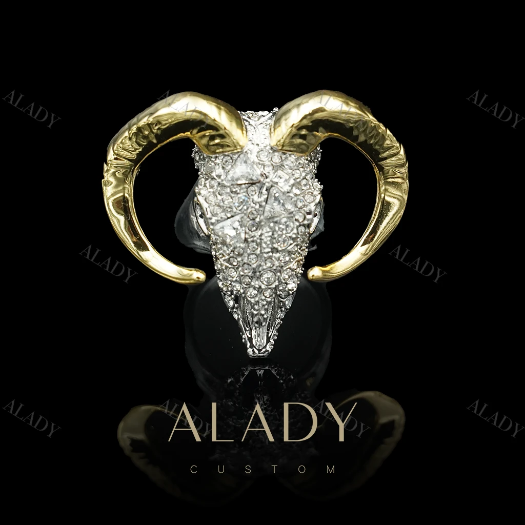 合金合成锆石戒指 白羊座满镶金角重工华丽戒指