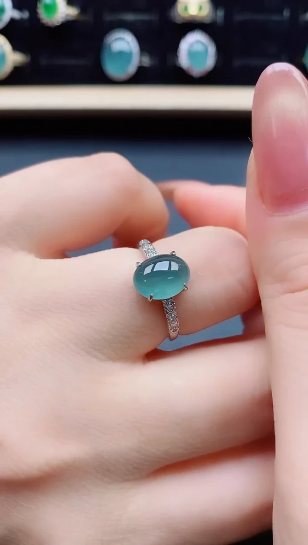 翡翠戒指银S925镶嵌21321