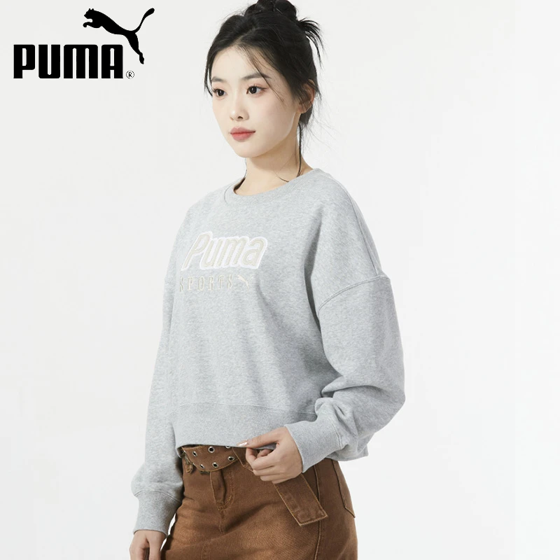 PUMA彪马灰色卫衣女冬季新款宽松圆领跑步运动服套头衫626169