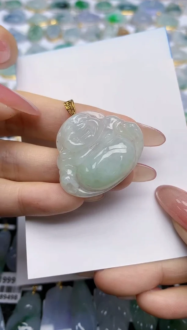 【闪购商品】翡翠挂件18K金镶嵌天然翡翠A货