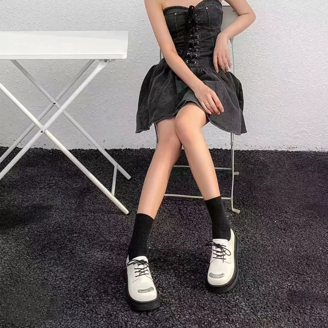 春秋系带厚底百搭英伦风小皮鞋女015085