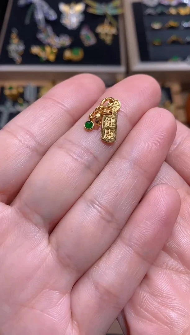 【闪购商品】翡翠吊坠(不含链)银S925镶嵌平安喜乐牌