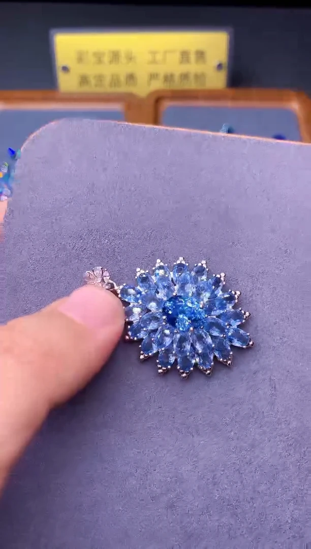 海蓝宝石颈饰银S925镶嵌00000