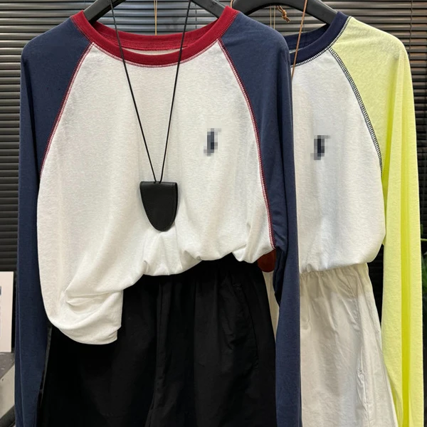 撞色刺绣防晒衫女2025春季新款拼接圆领宽松上衣休闲百搭长袖T恤