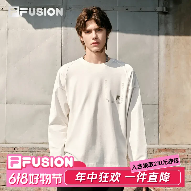 FILA斐乐宽松长袖春季显瘦雅丹风圆领卫衣T11U435204