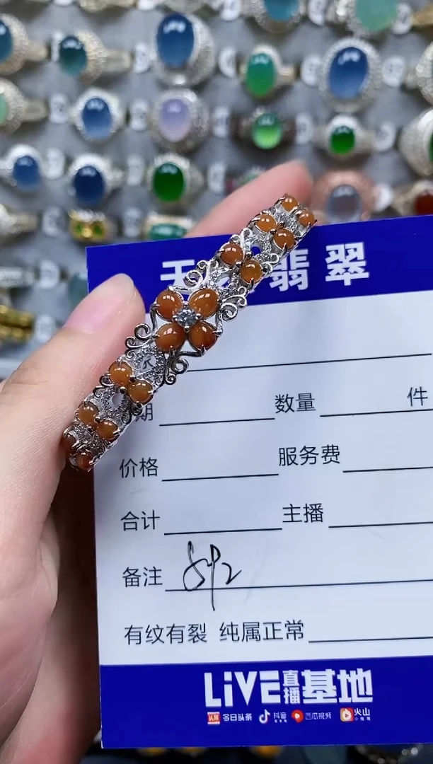 翡翠手镯银S925镶嵌592