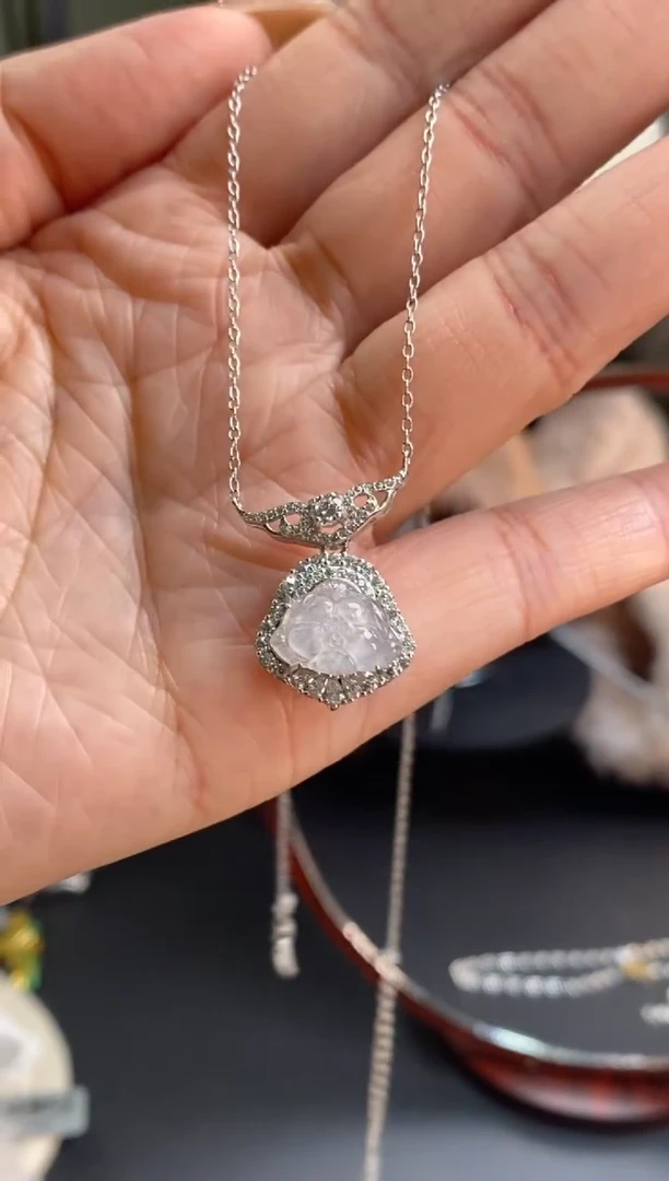 颈饰银S925镶嵌翡翠净货15192