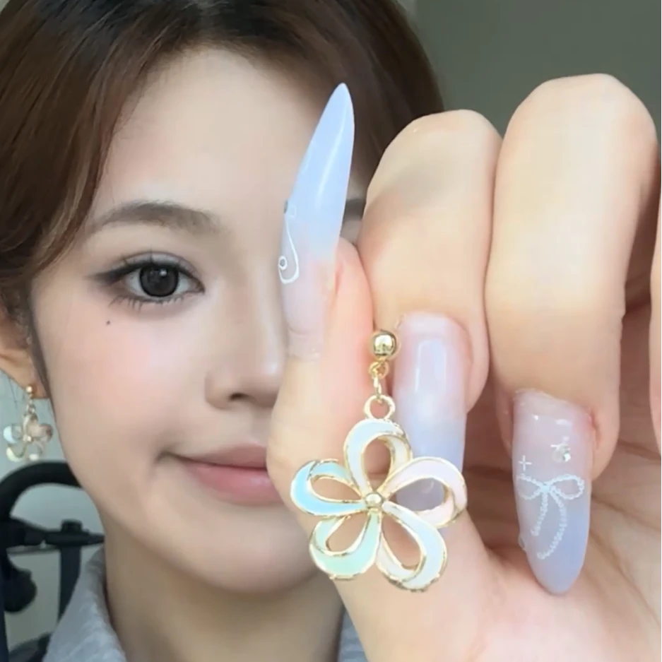 合金耳饰 彩色滴釉小清新花朵耳钉多巴胺度假风耳坠设计感耳饰