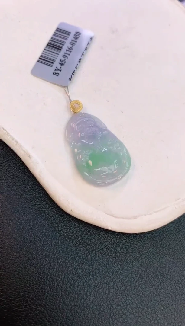 翡翠18K金镶嵌颈饰赠礼盒证书 麦麦