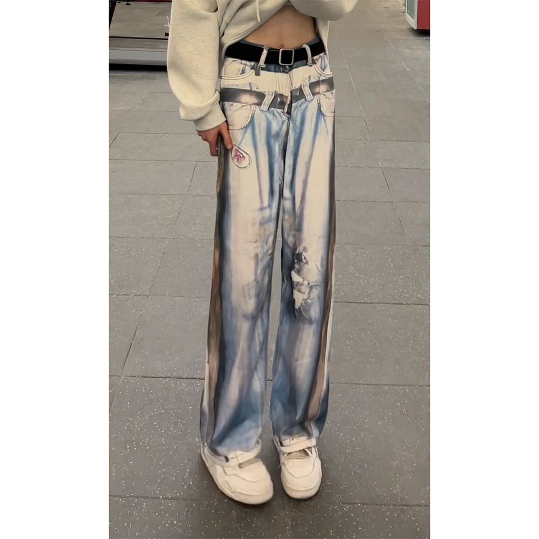 美式高街喷绘涂鸦休闲裤男女2025春季设计感痞帅hiphop弯刀阔腿裤