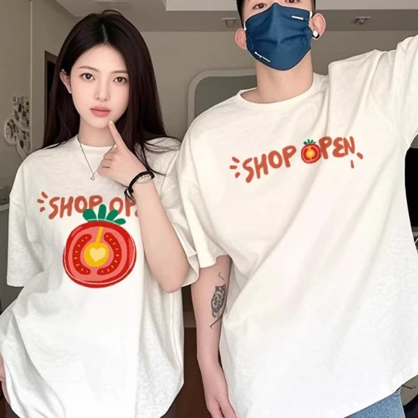 情侣装2025新款一男一女情侣短袖潮牌高级感夏季纯棉宽松休闲T恤