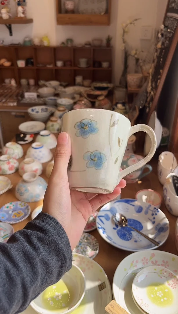 瓷片孤品 粉引春花马克杯（蓝）