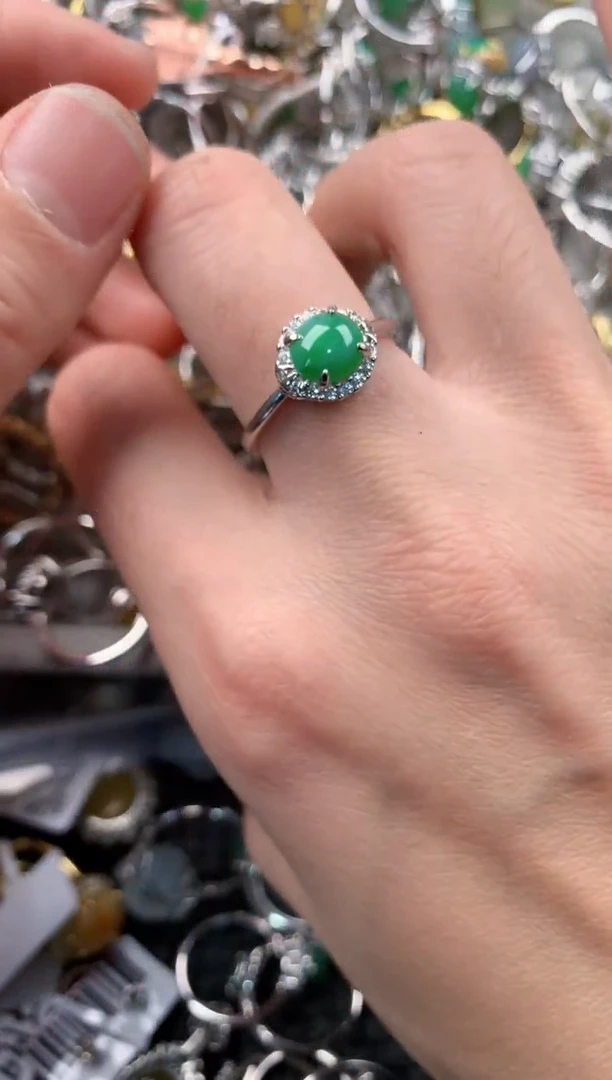 银S925镶嵌戒指翡翠666   4