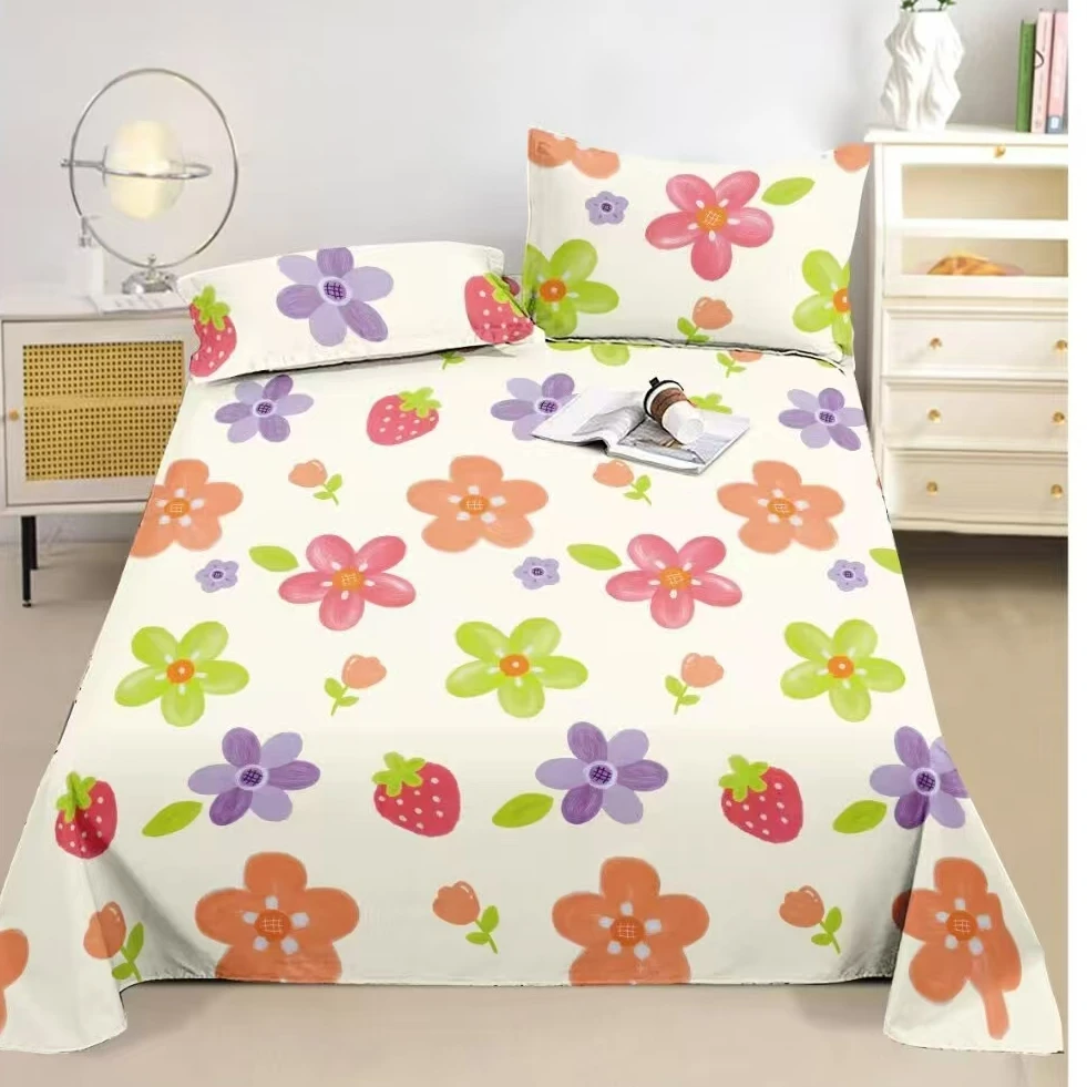 双人床单【夏日草莓】2×2.4米凉感小清新亲肤时尚细纱粗布防滑单人