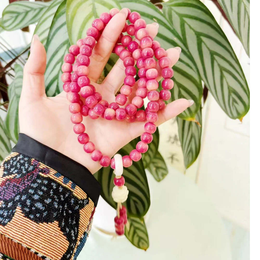 【石榴花开】樱桃红菩提108颗脖挂手串菩提根莲花文玩念珠10mm