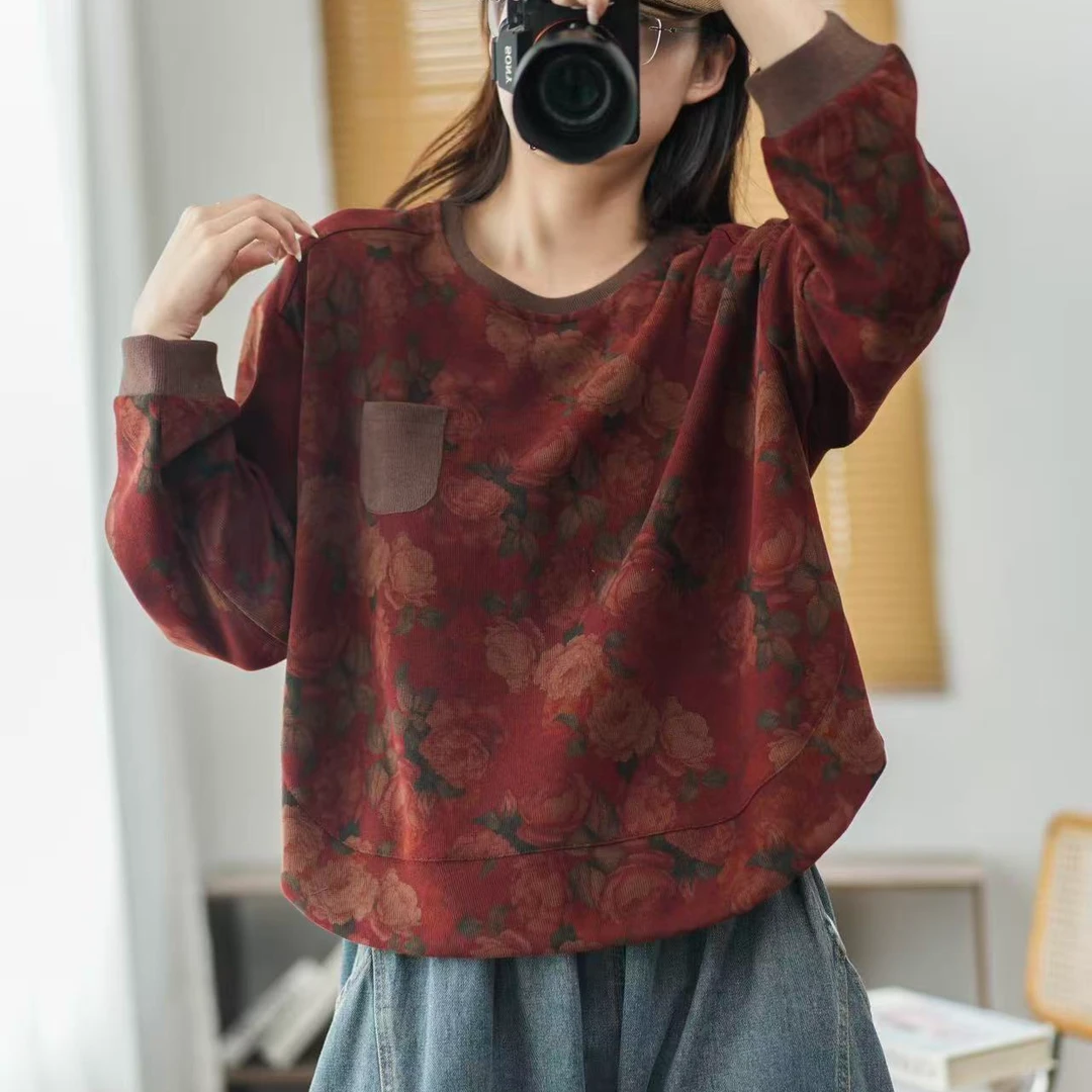 16161新款春秋休闲减龄宽松印花上衣卫衣