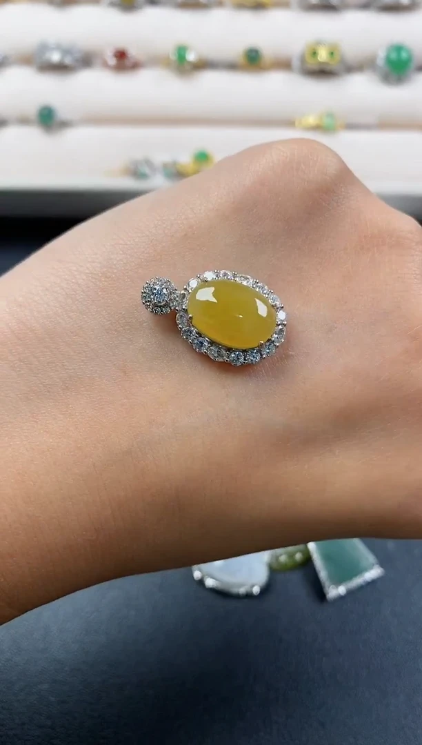 银S925镶嵌戒指翡翠天然缅甸A货翡翠22  10-