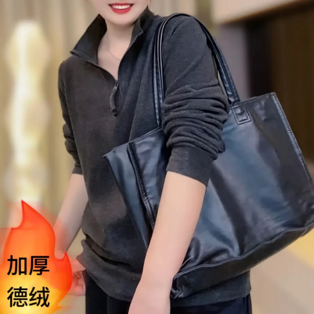 2025休闲时尚简约立领半拉链纯色德绒女士长袖上衣2501款