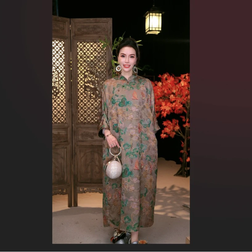 【花间蝶】阔太太时髦女装妈妈装夏季禅意气质款国风香云纱连衣裙