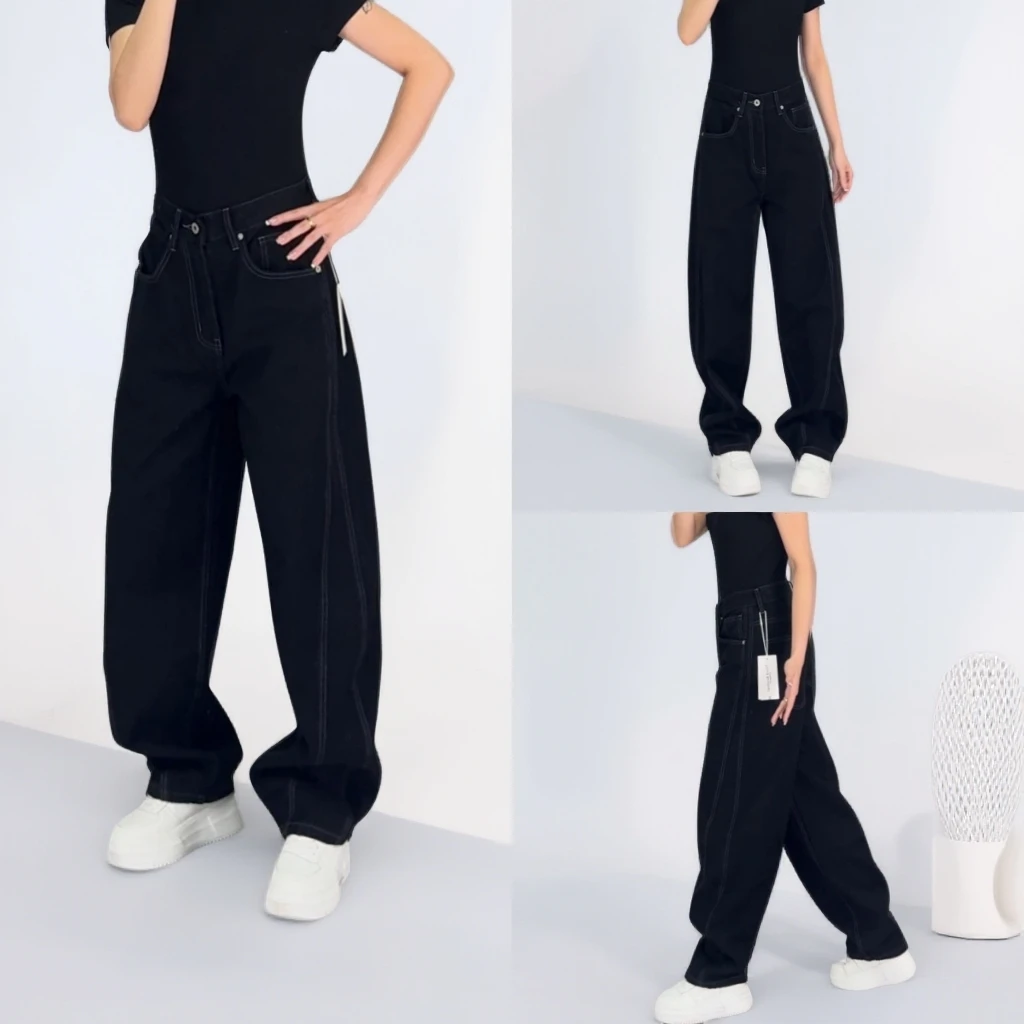 秋季新款复古弯刀设计休闲牛仔裤男生宽松阔腿百搭宽松牛仔裤男